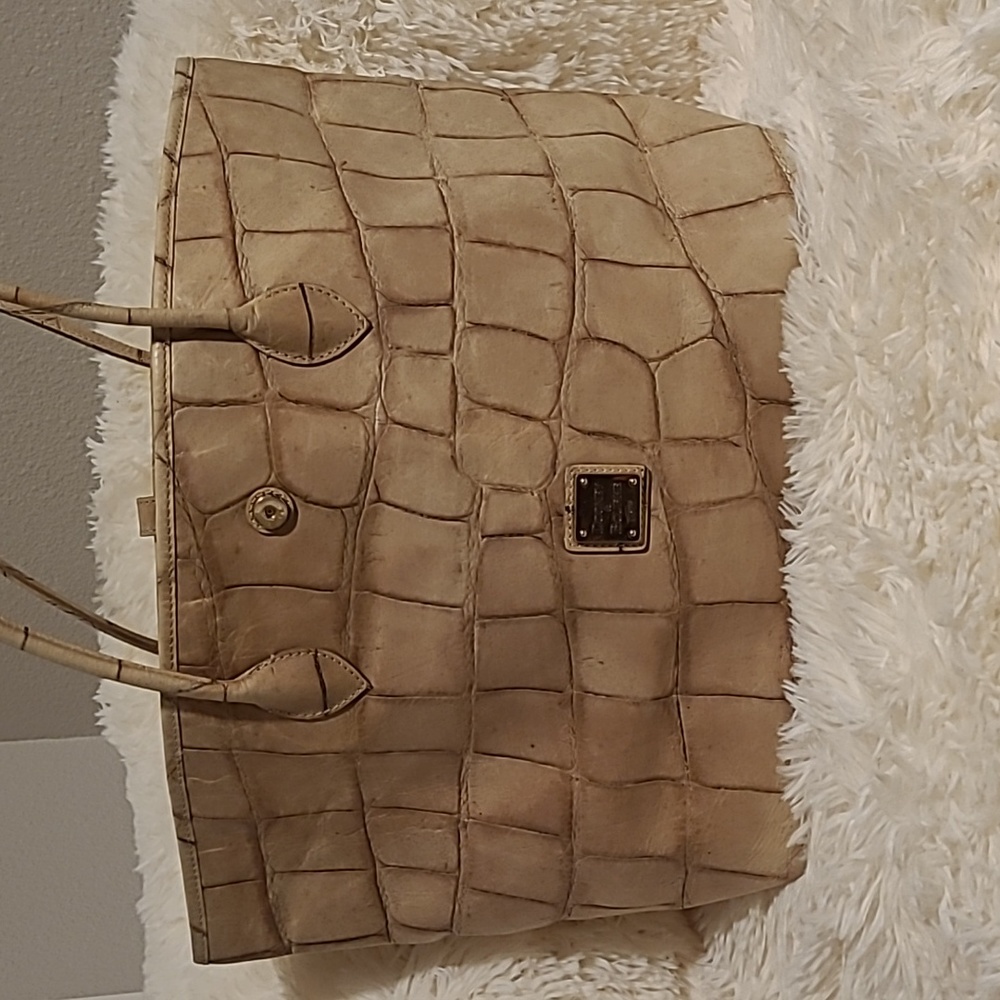 DOONEY & BOURKE Beige Alligator Croc Embossed Leather Front Logo HandbagTote